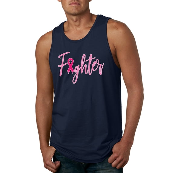 Wild Bobby, Fighter Breast Cancer Survivor, Breast Cancer Awareness, Men Graphic Tank Top, Navy, XX-Large