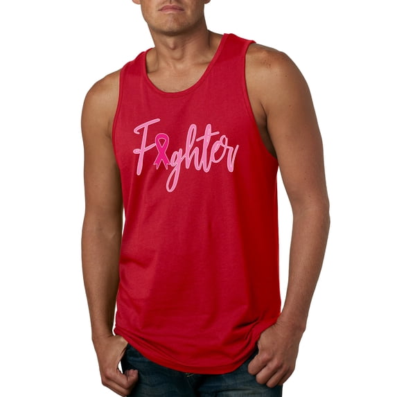 Wild Bobby, Fighter Breast Cancer Survivor, Breast Cancer Awareness, Men Graphic Tank Top, Red, 3X-Large