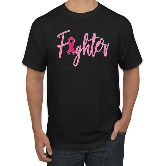 Wild Bobby, Fighter Breast Cancer Survivor, Breast Cancer Awareness, Men Graphic Tee, Black, Large
