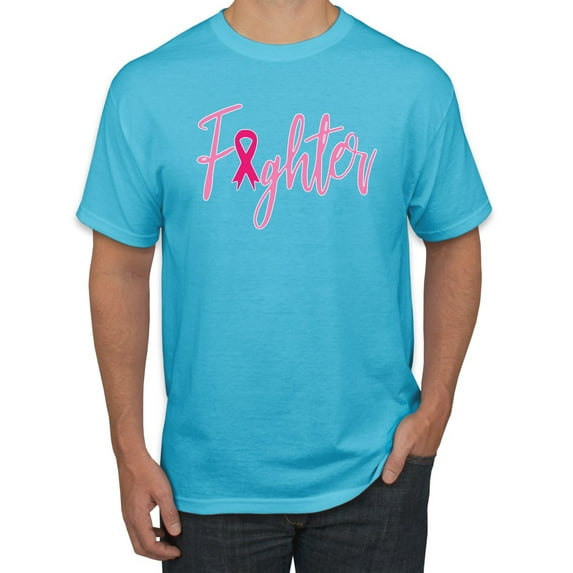 Wild Bobby, Fighter Breast Cancer Survivor, Breast Cancer Awareness, Men Graphic Tee, Light Turquoise, 4X-Large