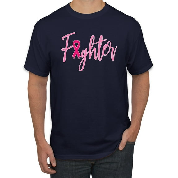 Wild Bobby, Fighter Breast Cancer Survivor, Breast Cancer Awareness, Men Graphic Tee, Navy, 3X-Large