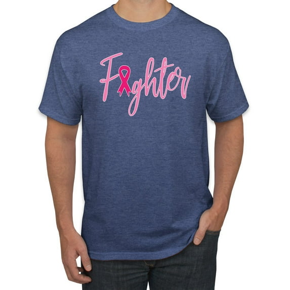 Wild Bobby, Fighter Breast Cancer Survivor, Breast Cancer Awareness, Men Graphic Tee, Vintage Heather Blue, Large