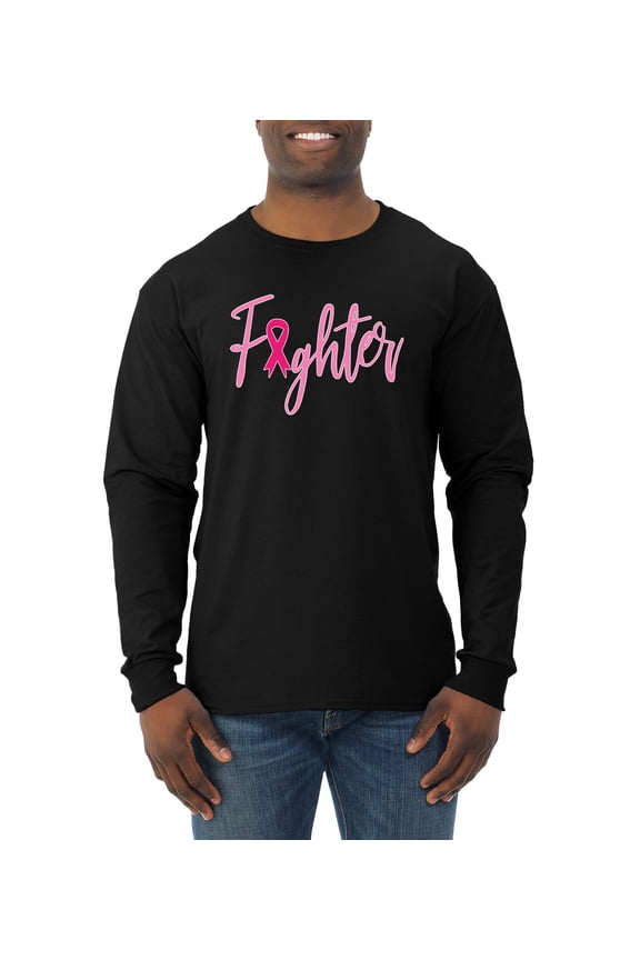 , Fighter Breast Cancer Survivor, Breast Cancer Awareness, Men Long Sleeve Shirt, Black, Large