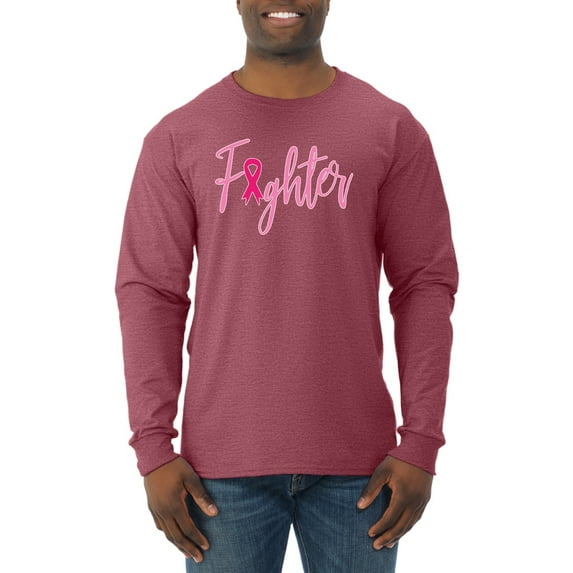 Wild Bobby, Fighter Breast Cancer Survivor, Breast Cancer Awareness, Men Long Sleeve Shirt, Vintage Heather Red, 3X-Large
