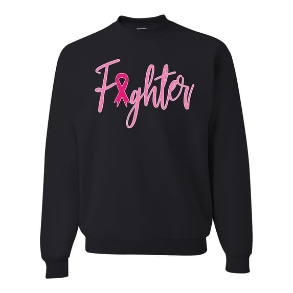 Wild Bobby, Fighter Breast Cancer Survivor, Breast Cancer Awareness, Unisex Crewneck Graphic Sweatshirt, Black, Small