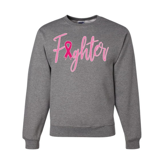 Wild Bobby, Fighter Breast Cancer Survivor, Breast Cancer Awareness, Unisex Crewneck Graphic Sweatshirt, Heather Grey, Small