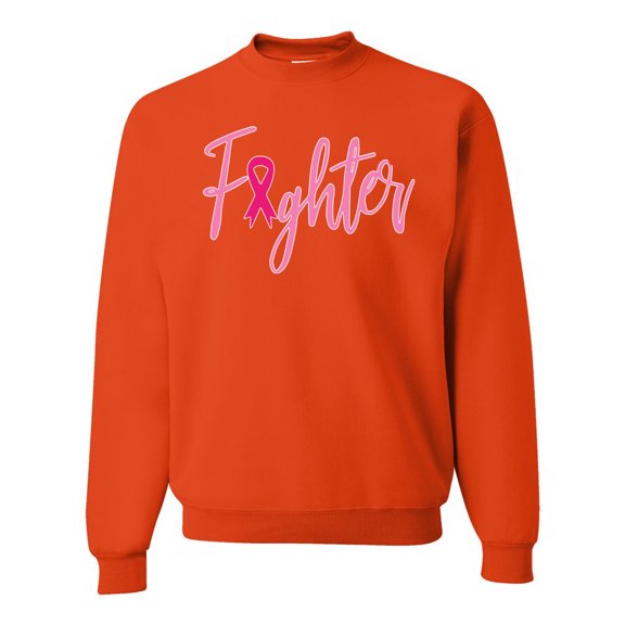 Wild Bobby, Fighter Breast Cancer Survivor, Breast Cancer Awareness, Unisex Crewneck Graphic Sweatshirt, Orange, XX-Large