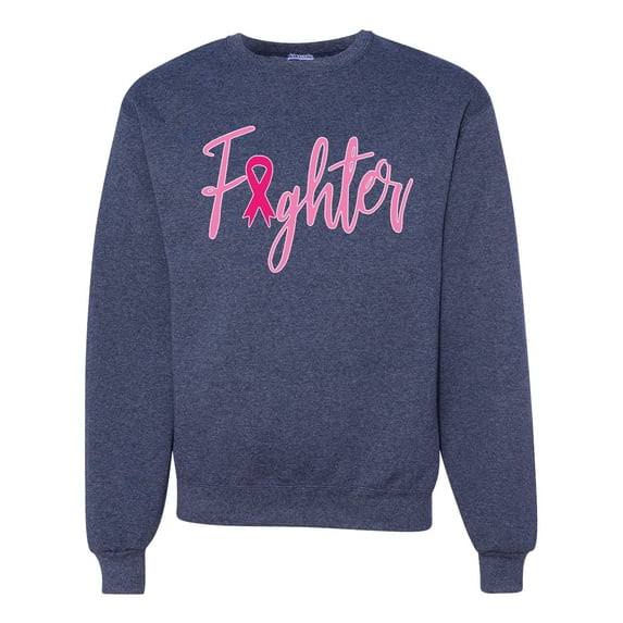 Wild Bobby, Fighter Breast Cancer Survivor, Breast Cancer Awareness, Unisex Crewneck Graphic Sweatshirt, Vintage Heather Navy, Large