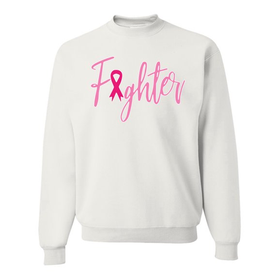 Wild Bobby, Fighter Breast Cancer Survivor, Breast Cancer Awareness, Unisex Crewneck Graphic Sweatshirt, White, X-Large