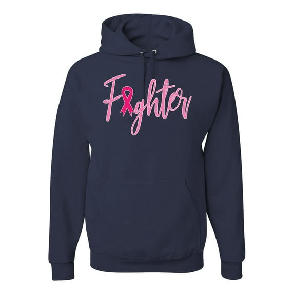Wild Bobby, Fighter Breast Cancer Survivor, Breast Cancer Awareness, Unisex Graphic Hoodie Sweatshirt, Navy, Small
