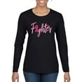 thumbnail image 1 of Wild Bobby, Fighter Breast Cancer Survivor, Breast Cancer Awareness, Women Graphic Long Sleeve Tee, Black, Small, 1 of 4