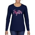 thumbnail image 1 of Wild Bobby, Fighter Breast Cancer Survivor, Breast Cancer Awareness, Women Graphic Long Sleeve Tee, Navy, X-Large, 1 of 4