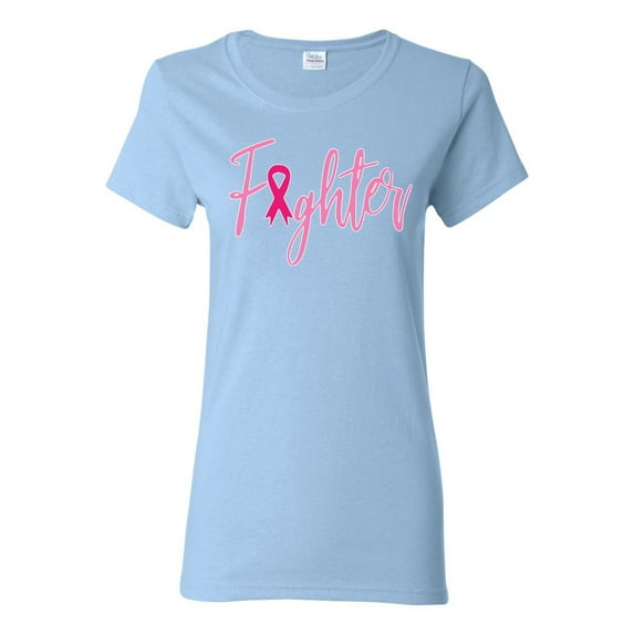 Wild Bobby, Fighter Breast Cancer Survivor, Breast Cancer Awareness, Women Graphic Tee, Light Blue, Small