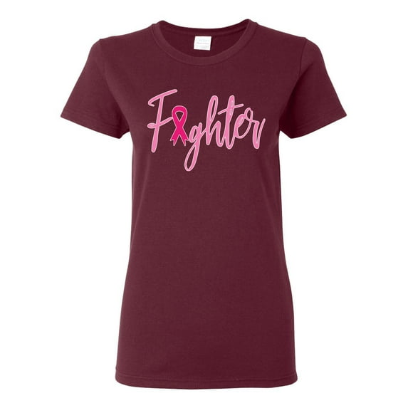 Wild Bobby, Fighter Breast Cancer Survivor, Breast Cancer Awareness, Women Graphic Tee, Maroon, XX-Large