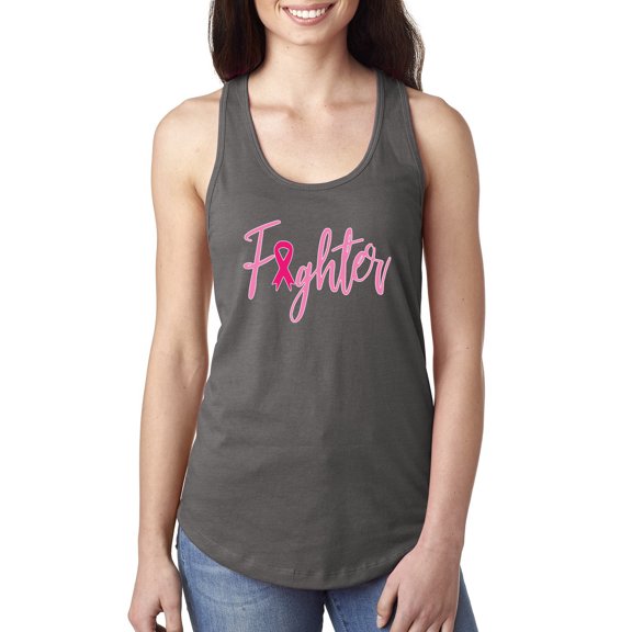 Wild Bobby, Fighter Breast Cancer Survivor, Breast Cancer Awareness, Women Racerback Tank Top, Dark Grey, Large
