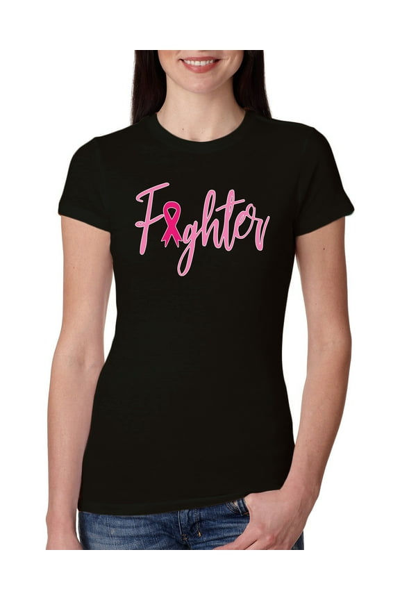 , Fighter Breast Cancer Survivor, Breast Cancer Awareness, Women Slim Fit Junior Tee, Black, Small