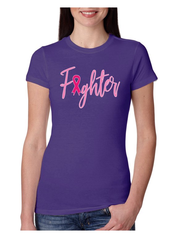 , Fighter Breast Cancer Survivor, Breast Cancer Awareness, Women Slim Fit Junior Tee, Purple Rush, Medium