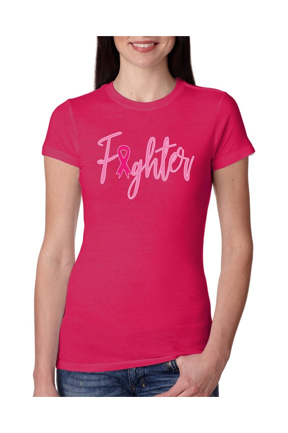 , Fighter Breast Cancer Survivor, Breast Cancer Awareness, Women Slim Fit Junior Tee, Raspberry, Large
