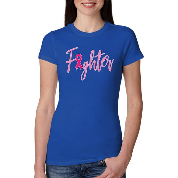 Wild Bobby, Fighter Breast Cancer Survivor, Breast Cancer Awareness, Women Slim Fit Junior Tee, Royal, Small