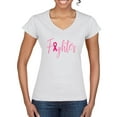 thumbnail image 1 of Wild Bobby, Fighter Breast Cancer Survivor, Breast Cancer Awareness, Women Standard V-Neck Tee, White, X-Large, 1 of 4