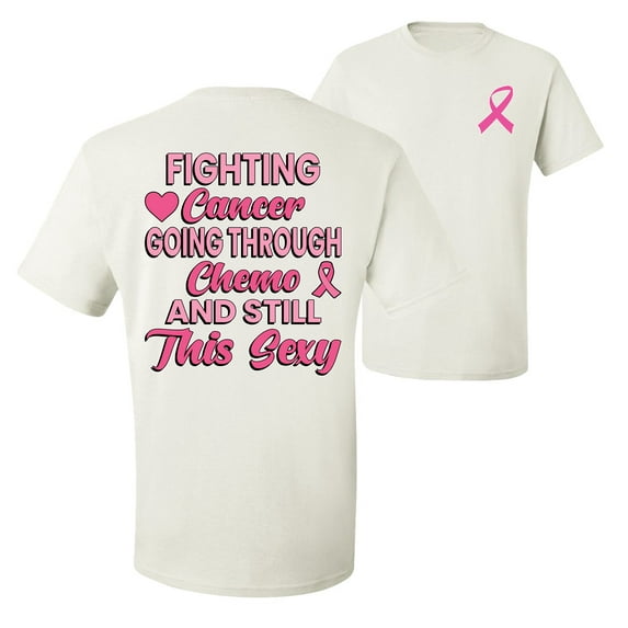 Wild Bobby, Fighting Cancer And Still Sexy, Breast Cancer Awareness, Front and Back Men Graphic Tee, White, XX-Large