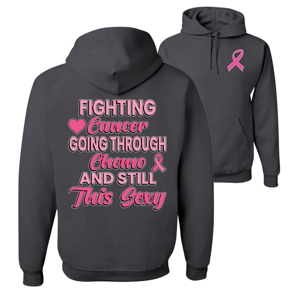 Wild Bobby, Fighting Cancer And Still Sexy, Breast Cancer Awareness, Front and Back Unisex Graphic Hoodie Sweatshirt, Charcoal, X-Large