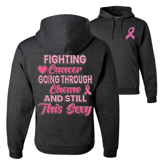 Wild Bobby, Fighting Cancer And Still Sexy, Breast Cancer Awareness, Front and Back Unisex Graphic Hoodie Sweatshirt, Heather Black, Small