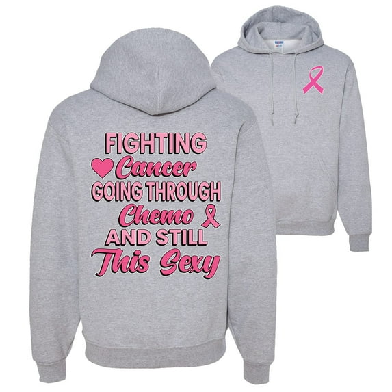 Wild Bobby, Fighting Cancer And Still Sexy, Breast Cancer Awareness, Front and Back Unisex Graphic Hoodie Sweatshirt, Heather Grey, XX-Large