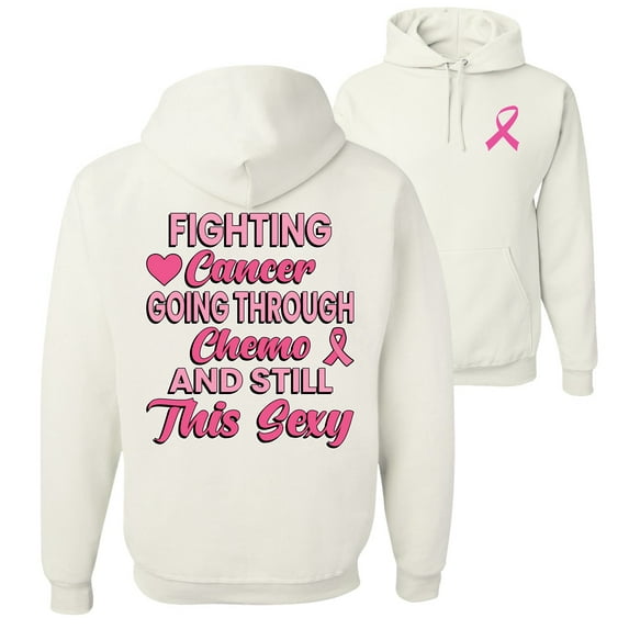 Wild Bobby, Fighting Cancer And Still Sexy, Breast Cancer Awareness, Front and Back Unisex Graphic Hoodie Sweatshirt, White, XX-Large