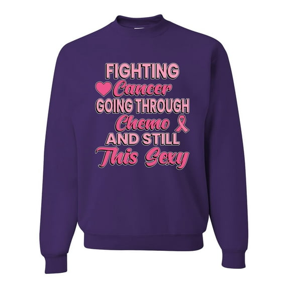 Wild Bobby, Fighting Cancer And Still Sexy, Breast Cancer Awareness, Unisex Crewneck Graphic Sweatshirt, Purple, Large