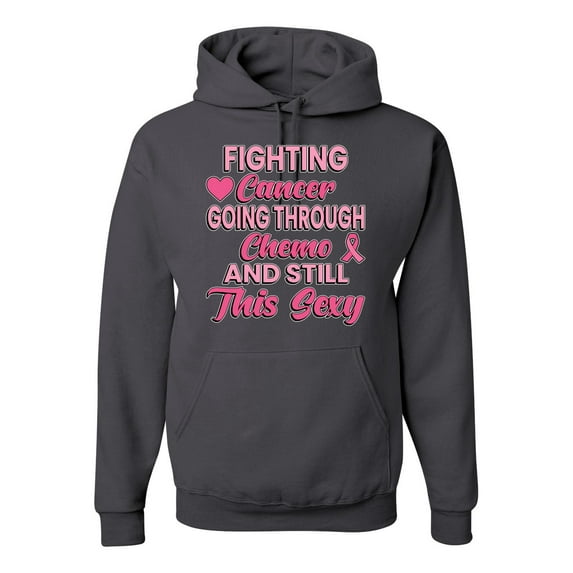 Wild Bobby, Fighting Cancer And Still Sexy, Breast Cancer Awareness, Unisex Graphic Hoodie Sweatshirt, Charcoal, Large
