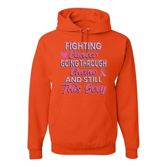 Wild Bobby, Fighting Cancer And Still Sexy, Breast Cancer Awareness, Unisex Graphic Hoodie Sweatshirt, Orange, X-Large