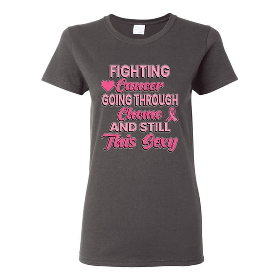 Wild Bobby, Fighting Cancer And Still Sexy, Breast Cancer Awareness, Women Graphic Tee, Charcoal, Medium