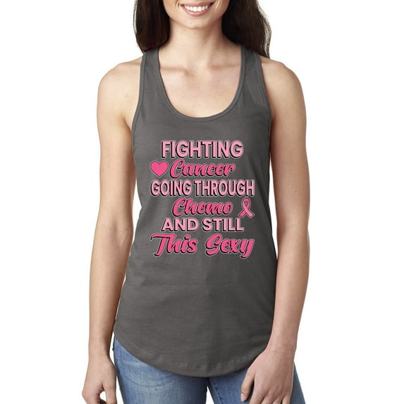 Wild Bobby, Fighting Cancer And Still Sexy, Breast Cancer Awareness, Women Racerback Tank Top, Dark Grey, Small