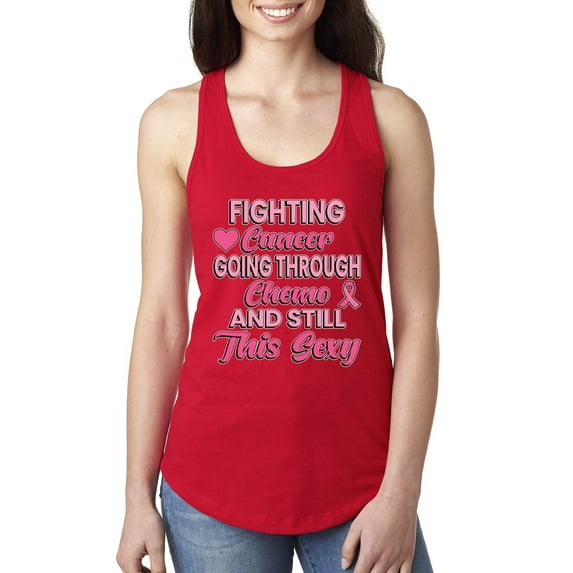 Wild Bobby, Fighting Cancer And Still Sexy, Breast Cancer Awareness, Women Racerback Tank Top, Red, Small
