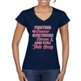 thumbnail image 1 of Wild Bobby, Fighting Cancer And Still Sexy, Breast Cancer Awareness, Women Standard V-Neck Tee, Navy, Medium, 1 of 5