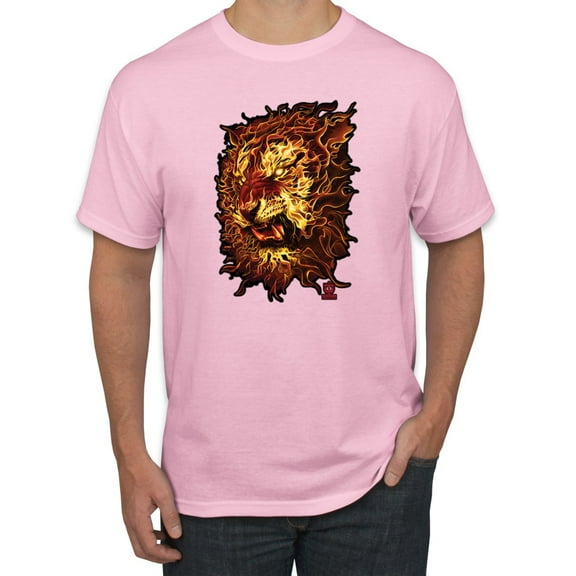 Wild Bobby, Fire Lion Face, Animal Lover, Men Graphic Tees, Light Pink, Large
