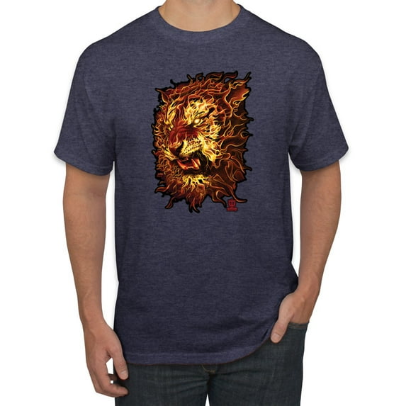 Wild Bobby, Fire Lion Face, Animal Lover, Men Graphic Tees, Vintage Heather Navy, Medium
