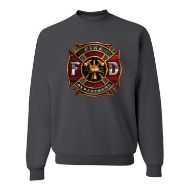 Wild Bobby, Firefighter Maltese Fire Department Patriotic Eagle Unisex Crewneck Sweatshirt, Charcoal, Medium