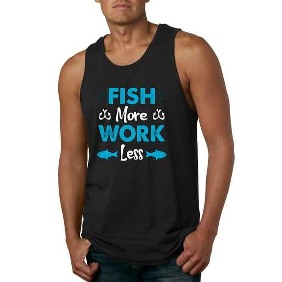 Wild Bobby, Fish More Work Less Pro Fishermen, Fishing, Men Graphic Tank Top, Black, Small