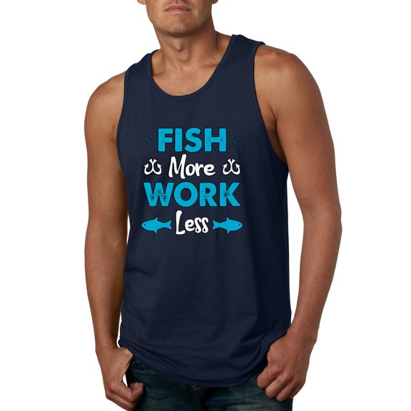 Wild Bobby, Fish More Work Less Pro Fishermen, Fishing, Men Graphic Tank Top, Navy, Medium