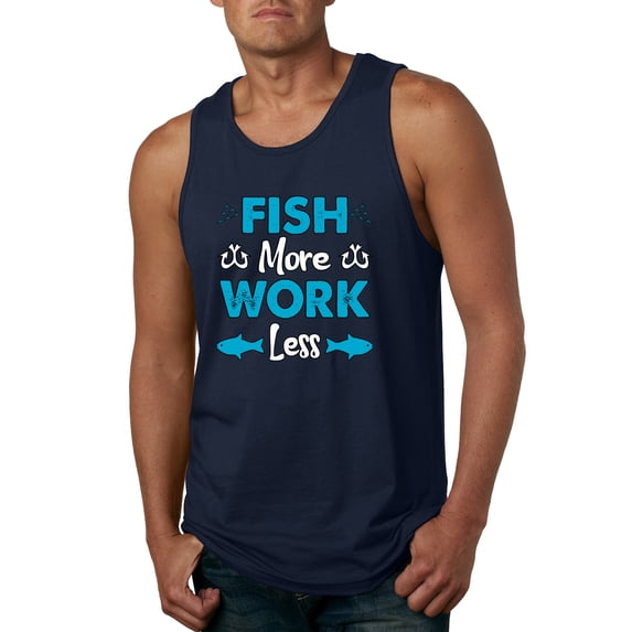 Wild Bobby, Fish More Work Less Pro Fishermen, Fishing, Men Graphic Tank Top, Navy, XX-Large