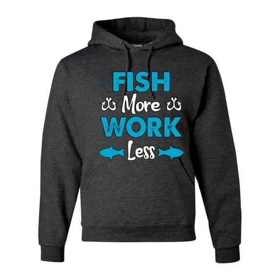 Wild Bobby, Fish More Work Less Pro Fishermen, Fishing, Unisex Graphic Hoodie Sweatshirt, Heather Black, Large