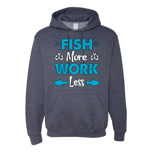 Wild Bobby, Fish More Work Less Pro Fishermen, Fishing, Unisex Graphic Hoodie Sweatshirt, Vintage Heather Navy, X-Large