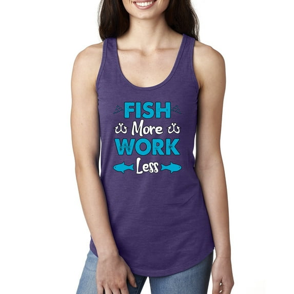 Wild Bobby, Fish More Work Less Pro Fishermen, Fishing, Women Racerback Tank Top, Purple Rush, Medium
