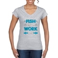 thumbnail image 1 of Wild Bobby, Fish More Work Less Pro Fishermen, Fishing, Women Standard V-Neck Tee, Heather Grey, XX-Large, 1 of 4
