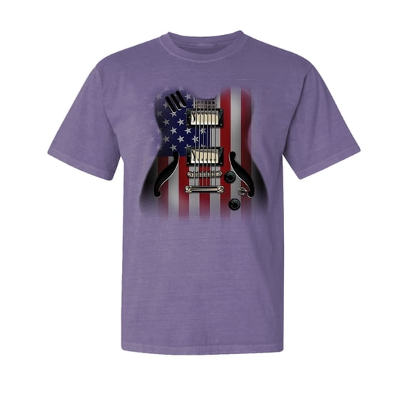 Wild Bobby, Flag Guitar, Streetwear, Garment-Dyed Washed Look Short Sleeve T-Shirt, Purple, 2XL