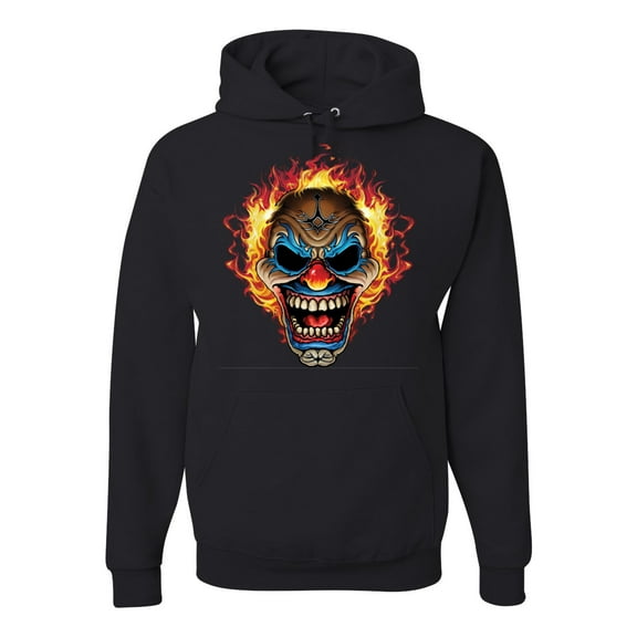 Wild Bobby, Flaming Laughing Fierce Clown, Cars and Trucks ,Graphic Hoodie, Black, Small