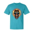 thumbnail image 1 of Wild Bobby, Flaming Laughing Fierce Clown, Streetwear, Garment-Dyed Washed Look Short Sleeve T-Shirt, Blue Lagoon, Small, 1 of 3