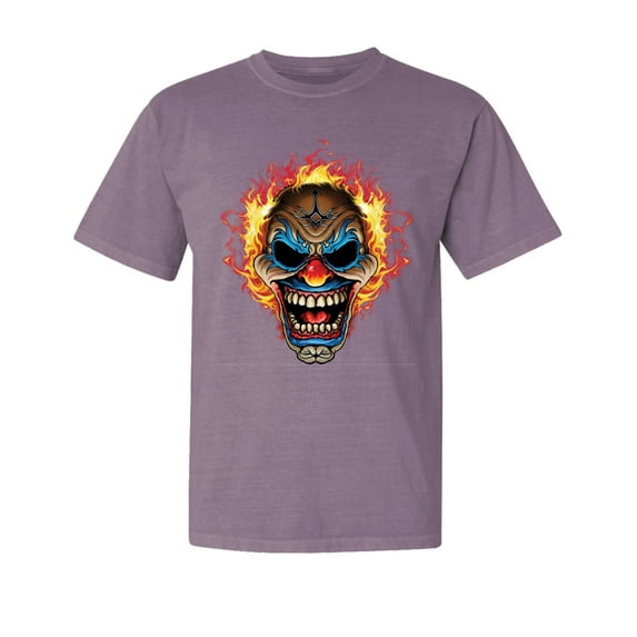 Wild Bobby, Flaming Laughing Fierce Clown, Streetwear, Garment-Dyed Washed Look Short Sleeve T-Shirt, Rosewood, Large